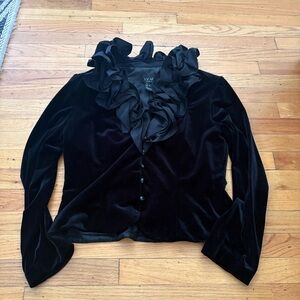 Vintage Y2K Black Velvet Exaggerated Collar Xscape Blouse Size 12